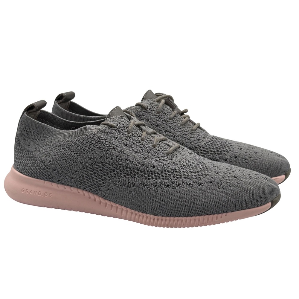 Cole Haan Womens 8B Zerogrand‎ Gray Knit Lace Up Fashion Sneakers Pink Sole